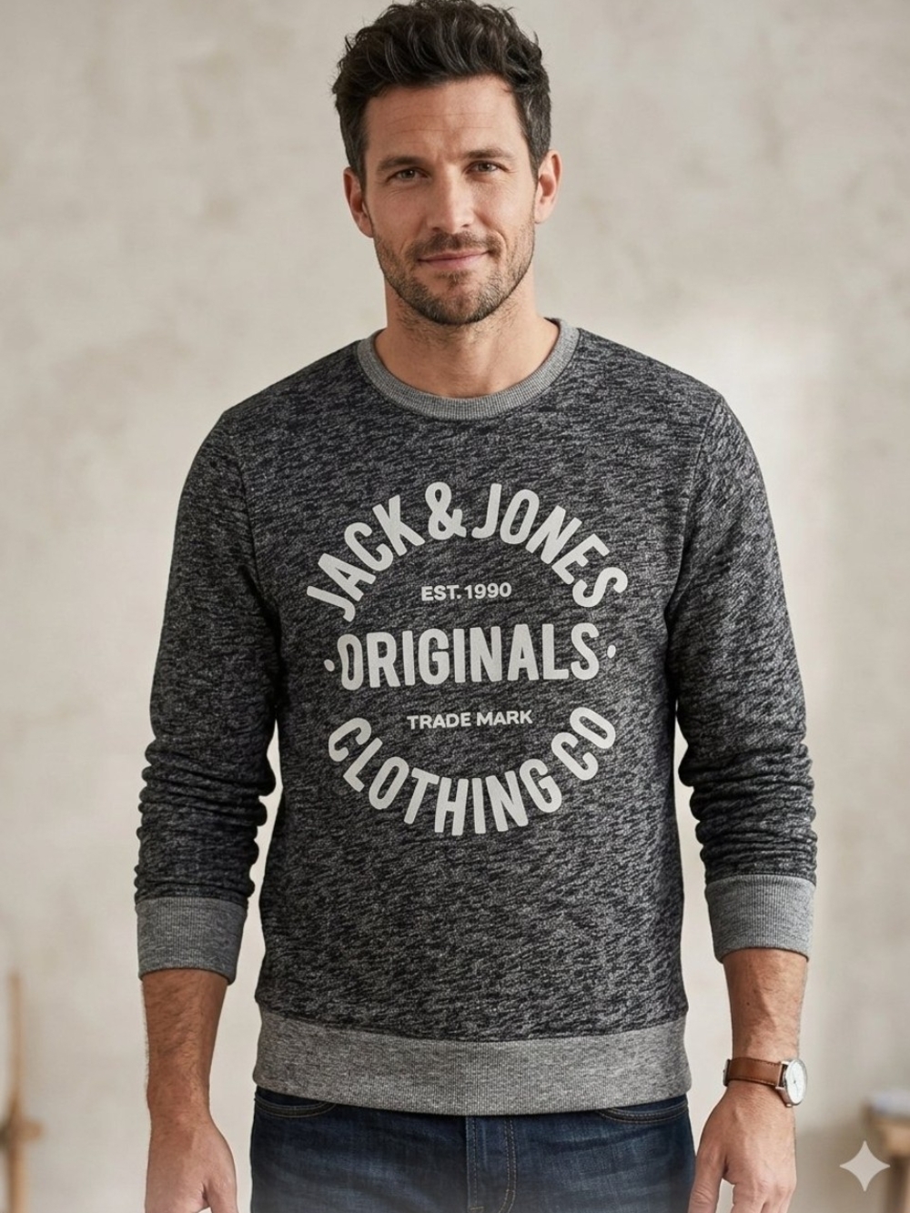 Jack & Jones Charcoal Marled Logo Long Sleeve Sweatshirt